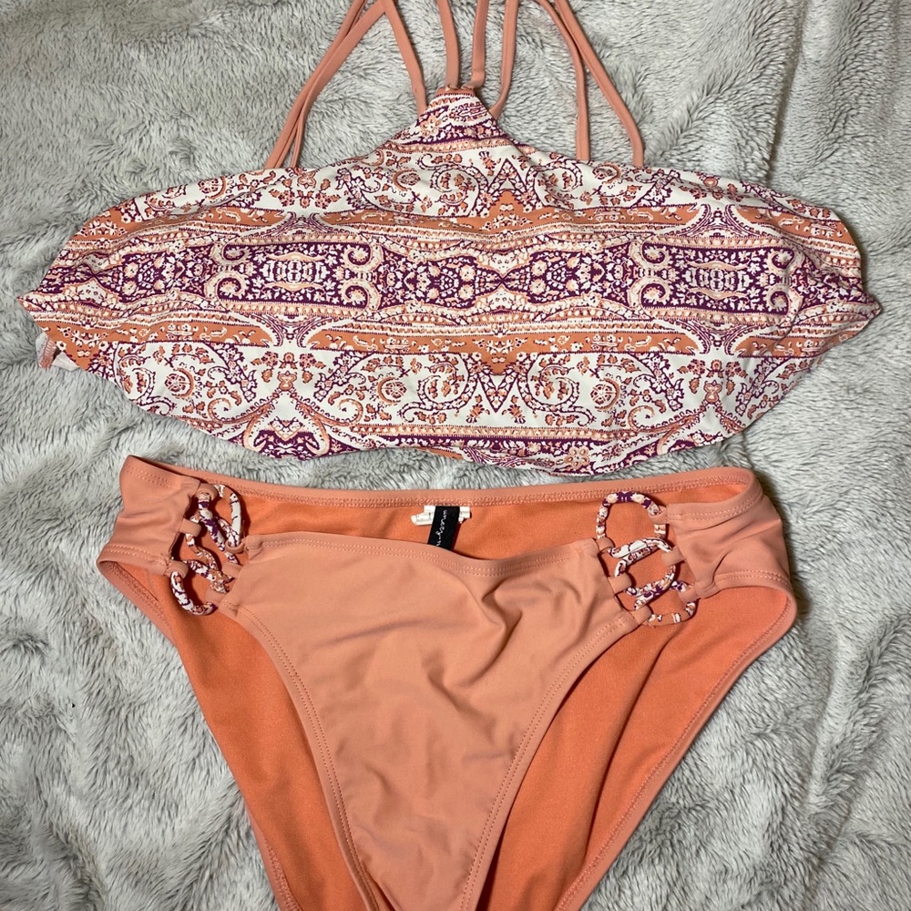 retro orange and purple bikini.